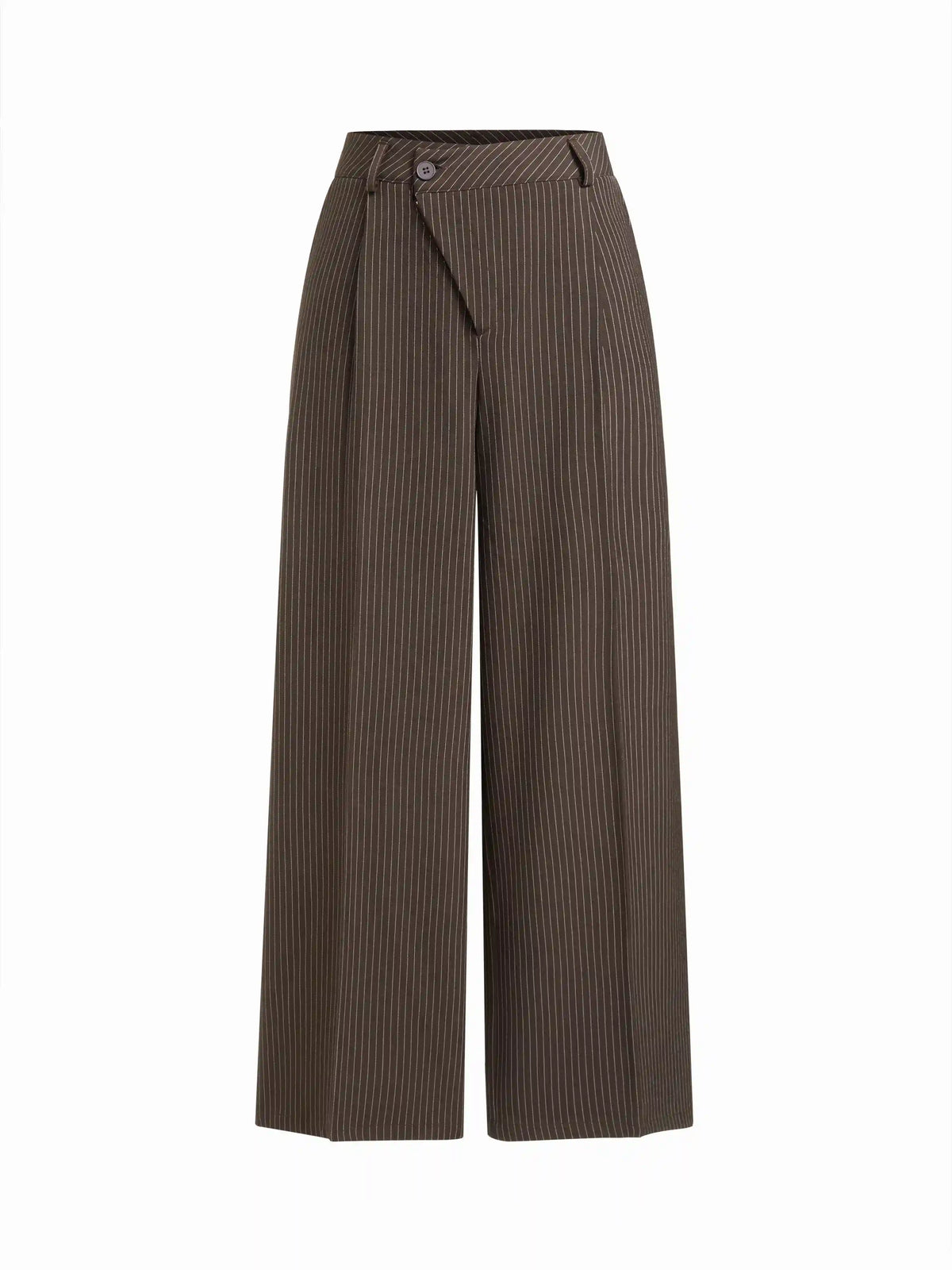 Mid Rise Striped Asymmetrical Straight Leg Trousers