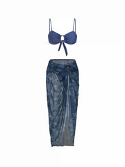 Sweetheart Floral Ruched O-Ring Bracelet Low Rise Bikini Set With Sarong