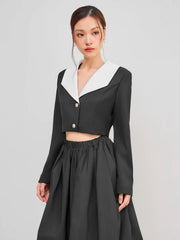 Collar Solid Button Crop Long Sleeve Blazer