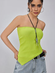 Asymmetrical Hem Knitted Crop Tube Top