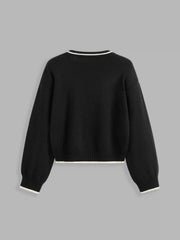 Knit Round Neckline Solid Contrasting Binding Top Curve & Plus