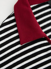 Cotton-blend Striped Sweetheart Neck Contrasting Binding Oversized Tee