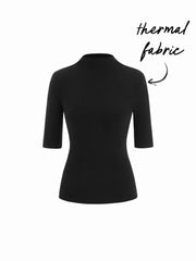 Thermal Cotton-blend Stand Collar Solid Mid-length Sleeve Tee