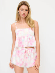 Floral Square Neck Lace Trim Cami Top & Mid Rise Drawstring Shorts Loungewear Set