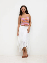 Cotton-blend Mid Rise Floral Asymmetrical Hem Midi Skirt