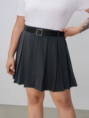 Mid Waist Pleated Mini Skirt With Belt Curve & Plus