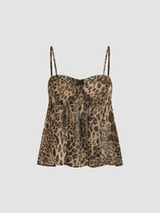 Square Neck Leopard Bowknot Cami Top
