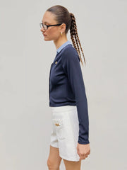 Collar Patchy Embroidery Button Long Sleeve Top
