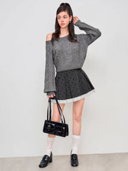 Cable Knit Asymmetrical Neck Oversized Long Sleeve Top