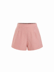 Cotton-blend Gingham Knotted Strapless Top & Mid Rise Pleated Shorts Set