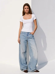Cotton-blend Scoop Neckline Short Sleeve Tee