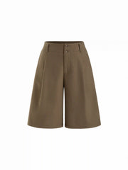Wool-look Mid Rise Button Shorts