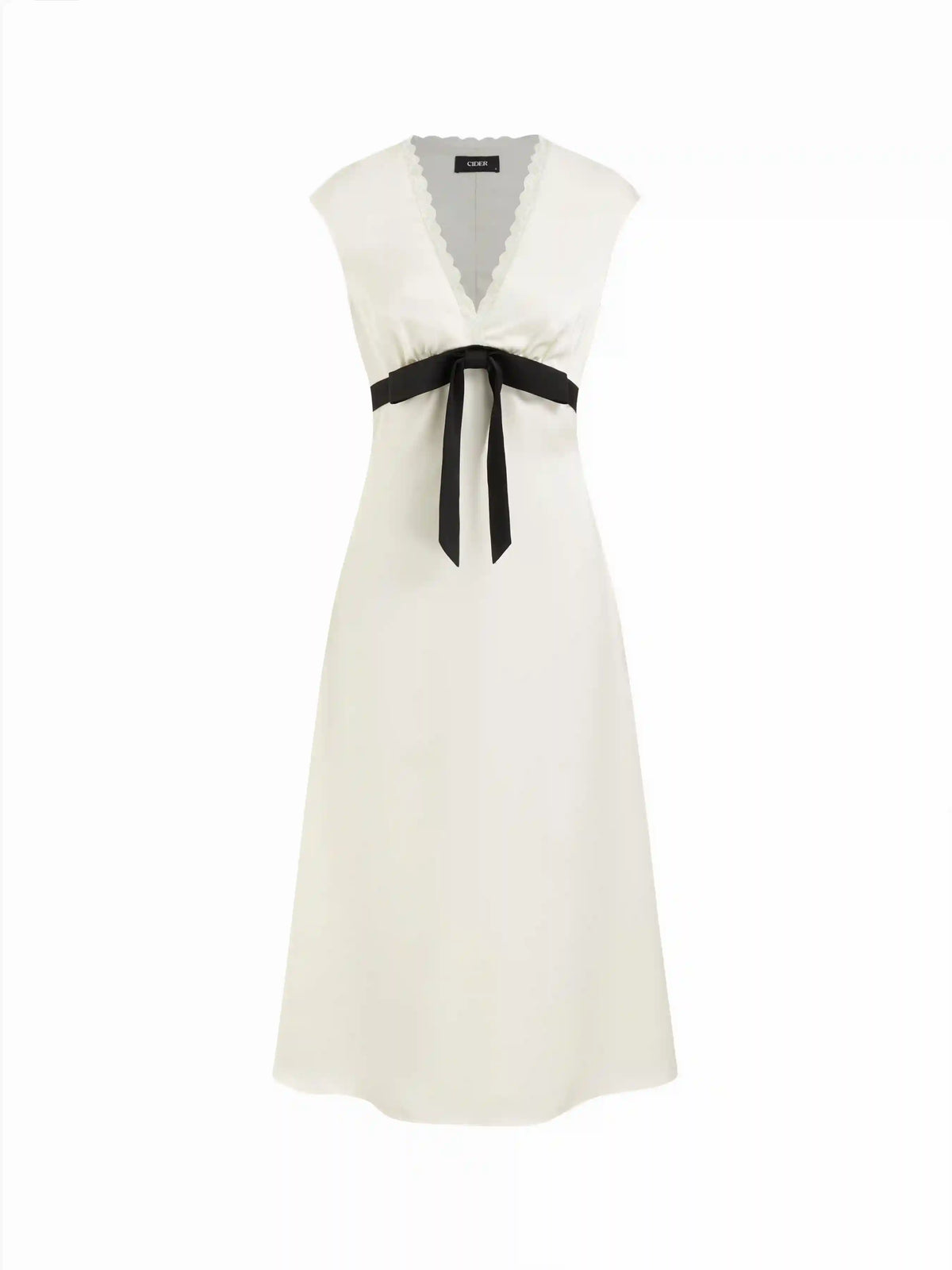 Satin V-neck Lace Trim A-line Maxi Dress