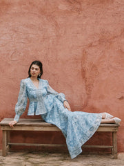 High Rise Floral Lace Panel Flared Maxi Skirt
