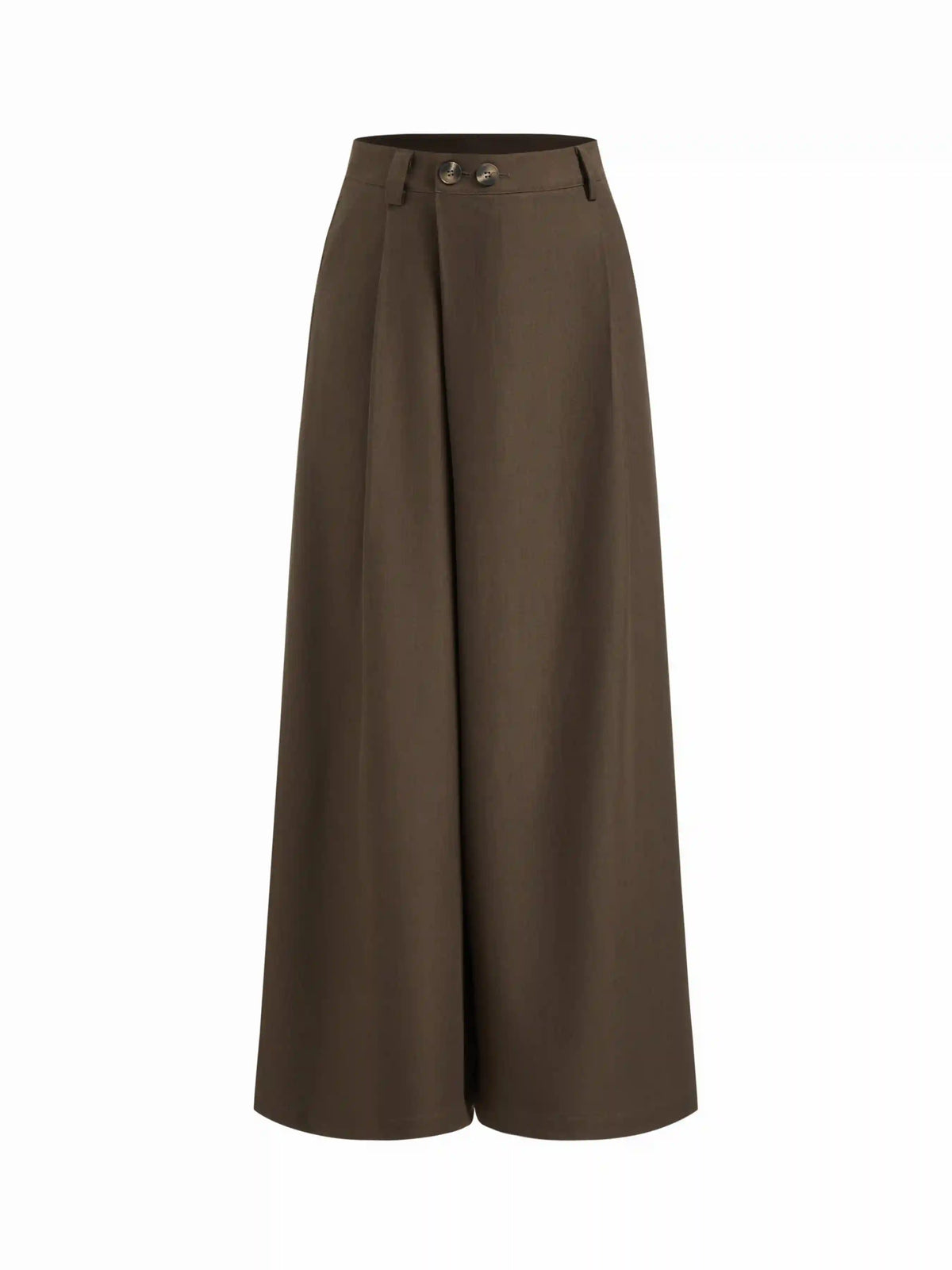 Mid Rise Asymmetrical Button Pleated Wide Leg Trousers