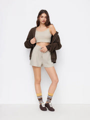 U-neckline Crop Cami Top & Drawstring Wide Leg Shorts Set
