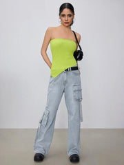 Asymmetrical Hem Knitted Crop Tube Top