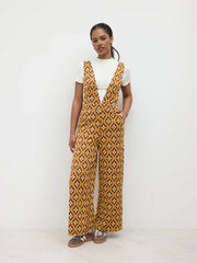 V-neck Floral Geometric Jumpsuit