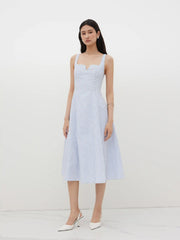 Square Neck Stripe Ruffle Hem Midi Dress