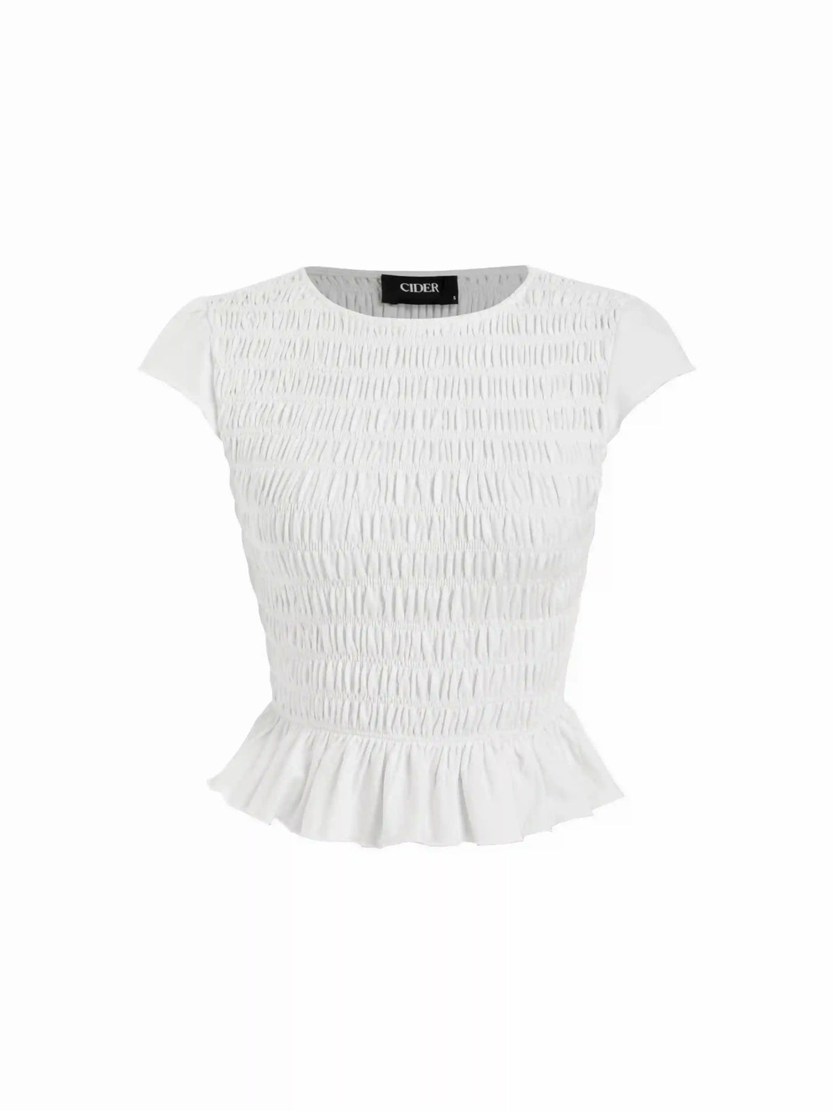 Cotton-blend Shirred Ruffle Hem Cropped Tee