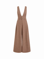 Wool-look V-neck Houndstooth Wide Leg Overalls