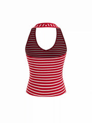Two Piece Terry Asymmetrical Neck Crop Sweatshirt With Striped Tank Top