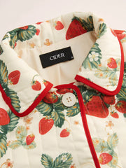 Strawberry Contrasting Binding Collar Button Quilted Oversized Puffer Jacket