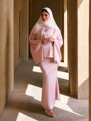 Satin Stand Collar Cape Top & Mid Rise Midi Skirt Set