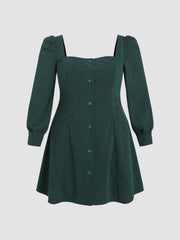 Solid Button Up Short Dress Curve & Plus