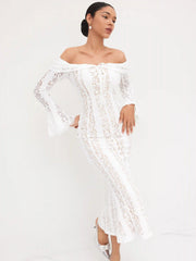 Lace Off-shoulder Floral Knotted Maxi Dress