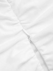 Cotton-blend Round Neck Solid Ruched Short Sleeve Tee
