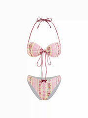 Floral Halter Neck Knotted Bowknot Cheeky Bikini Set