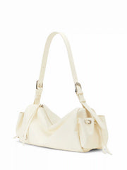 DOUBLE POCKETS FAUX LEATHER  SHOULDER BAG