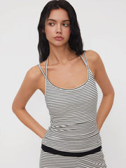 Built-in Bra U-neckline Stripe Knotted Cami Top