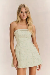 Jacquard Floral Tie Back Mini Bandeau Dress
