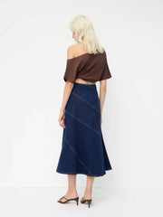 Stretch Denim Mid Rise Mermaid Maxi Skirt