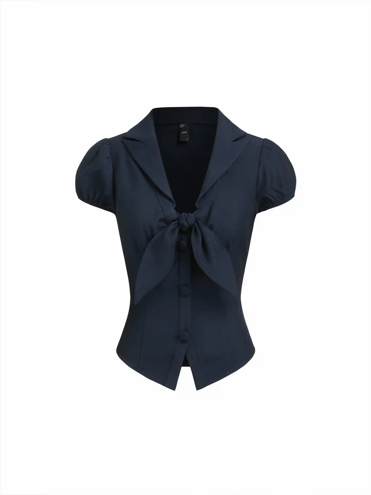 Collar Knotted Split Puff Sleeve Crop Top