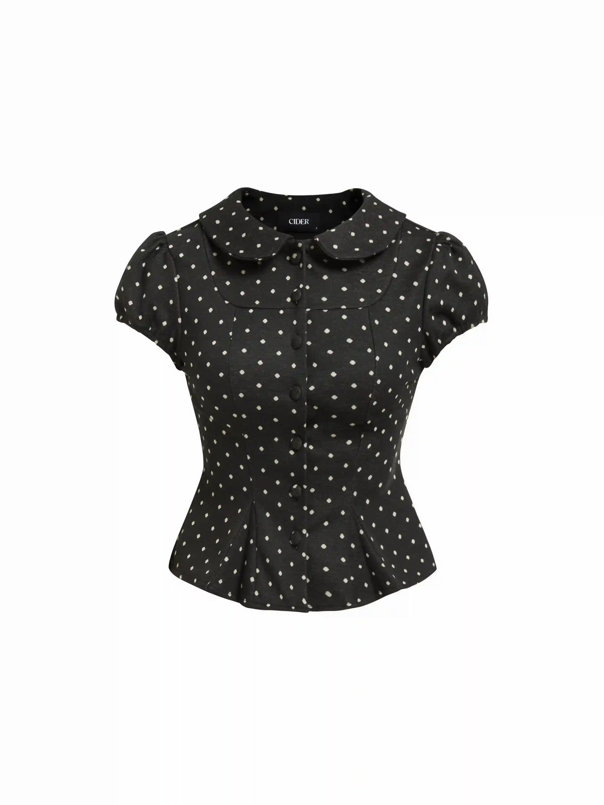 Polka Dot Peter Pan Collar Puff Sleeve Cropped Top