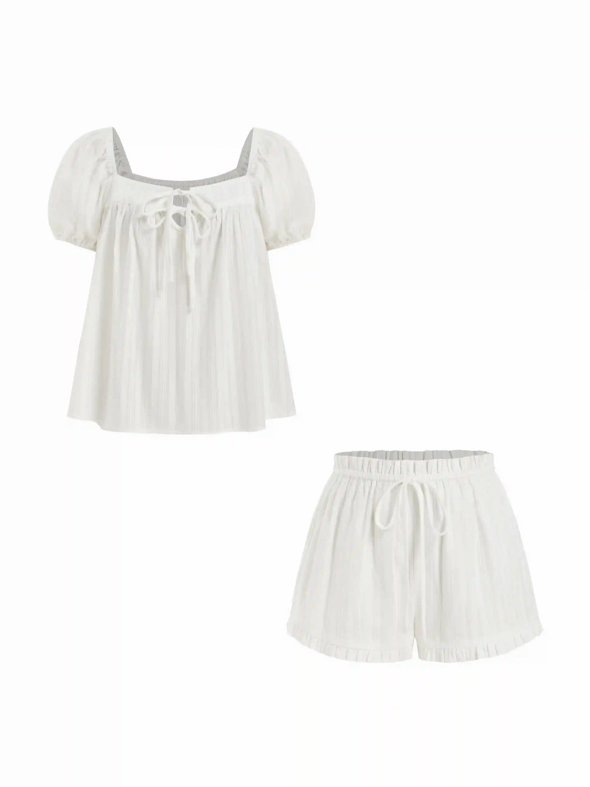 Cotton-blend Stripe Tie Front Oversized Top &  High Rise Lettuce Trim Shorts Set