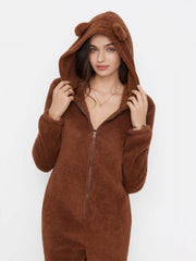 Fleece Hooded Cropped Loungewear Jumpsuit