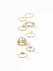 8PCS BUTTERFLY & RHINESTONE RING SET