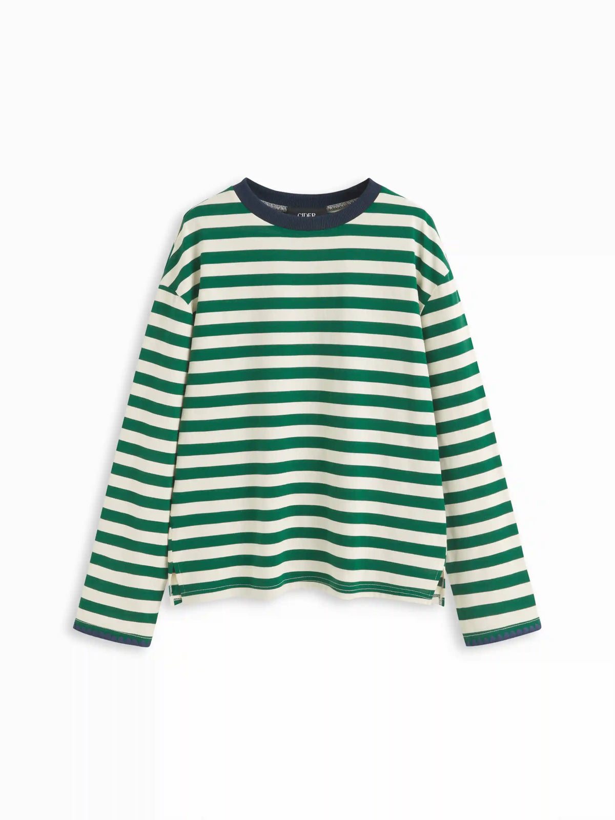 Round Neckline Striped Long Sleeve Oversized Tee