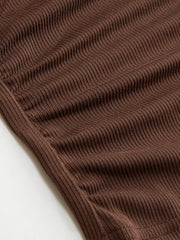 V-neck Metal Detail Long Sleeve Ruched Lettuce Trim Top
