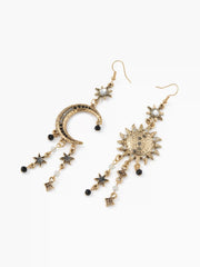 SUN & MOON & STAR & RHINESTONE DECOR EARRINGS