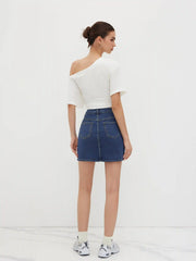 Denim Solid High Waist Split Mini Skirt