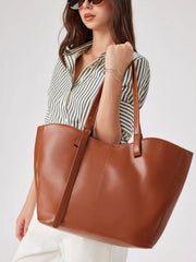 SOLID HALF-MOON ADJUSTABLE FAUX LEATHER TOTE BAG