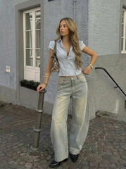 Cider Denim Low Rise Pocket Barrel-leg Jeans