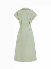 Linen-blend Short Sleeve Twist Knotted Shirt Midi Dress