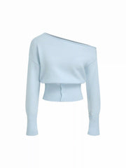 Knit Asymmetrical Neck Button Long Sleeve Top