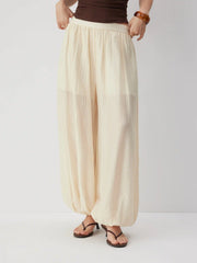 Cotton-blend Textured Chiffon Mid Rise Balloon Pants